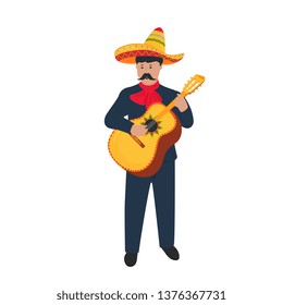 Cinco de Mayo. 5th of May. Mariachi. Mexican street musician in national costume playing the guitarron.