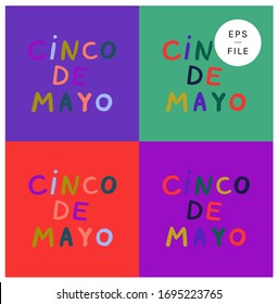 Cinco de Mayo. 5th May. The fifth of May Day. Mexican national holiday. Handwritten, colorful childlike font typography. Fun bright colors.  Banner sign, card, newsletter, social media design element