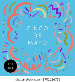 Cinco de Mayo. 5th May. The fifth of May Day. Mexican national holiday. Festive funky vector white text. Banner sign card newsletter header social media design. Colorful ornaments. Bright vivid colors