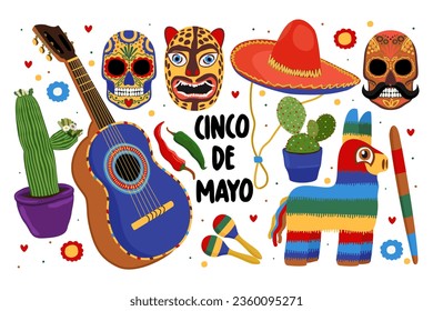 Cinco de Mayo. 5-th of May, mexican federal holiday. Vector set isolated on white background