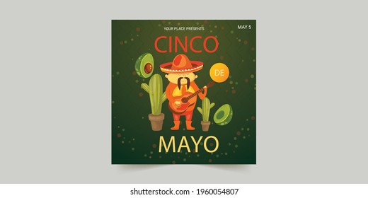 Cinco De Mayo announcing poster template design. Mexican style rich ornamented background. Text customized for invitation for the fiesta party. Vector illustration.