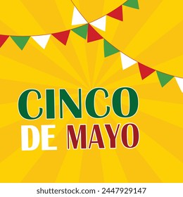 Cinco De Mayo announcing poster template. Ornate lettering, sombreros and cactuses. Mexican style rich ornamented border. Vector illustration. EPS 10