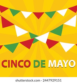 Cinco De Mayo announcing poster template. Ornate lettering, sombreros and cactuses. Mexican style rich ornamented border. Vector illustration. EPS 10