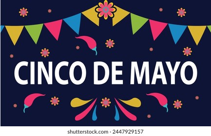 Cinco De Mayo announcing poster template. Ornate lettering, sombreros and cactuses. Mexican style rich ornamented border. Vector illustration. EPS 10