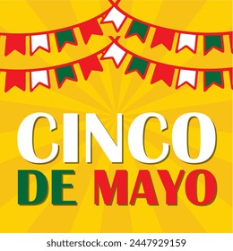 Cinco De Mayo announcing poster template. Ornate lettering, sombreros and cactuses. Mexican style rich ornamented border. Vector illustration. EPS 10