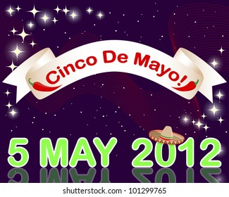 Cinco de Mayo background with a banner against the sparkling lights. 10 EPS. Vector illustration.