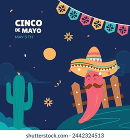 Cinco de mayo background. Happy Cinco de mayo Fiesta. Cinco de mayo celebration. May 5. Cartoon Vector illustration design for Poster, Banner, Flyer, Card, Post, Cover, Greeting. Mexican holiday.