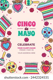 Cinco de mayo background. Happy Cinco de mayo Fiesta. Cinco de mayo celebration. May 5. Cartoon Vector illustration design for Poster, Banner, Flyer, Card, Post, Cover, Greeting. Mexican holiday.