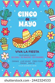 Cinco de mayo background. Happy Cinco de mayo Fiesta. Cinco de mayo celebration. May 5. Cartoon Vector illustration design for Poster, Banner, Flyer, Card, Post, Cover, Greeting. Mexican holiday.