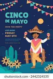 Cinco de mayo background. Happy Cinco de mayo Fiesta. Cinco de mayo celebration. May 5. Cartoon Vector illustration design for Poster, Banner, Flyer, Card, Post, Cover, Greeting. Mexican holiday.