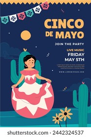 Cinco de mayo background. Happy Cinco de mayo Fiesta. Cinco de mayo celebration. May 5. Cartoon Vector illustration design for Poster, Banner, Flyer, Card, Post, Cover, Greeting. Mexican holiday.