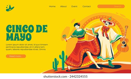 Fondo del Cinco de Mayo. Feliz Fiesta del Cinco de Mayo. Celebración del Cinco de Mayo. 5 de mayo. Diseño de ilustración vectorial de dibujos animados para póster, banner, volante, tarjeta, poste, cubierta, saludo. Fiesta mexicana.