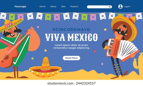 Fondo del Cinco de Mayo. Feliz Fiesta del Cinco de Mayo. Celebración del Cinco de Mayo. 5 de mayo. Diseño de ilustración vectorial de dibujos animados para póster, banner, volante, tarjeta, poste, cubierta, saludo. Fiesta mexicana.