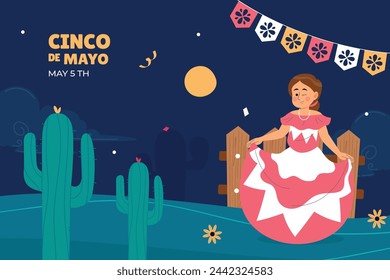 Cinco de mayo background. Happy Cinco de mayo Fiesta. Cinco de mayo celebration. May 5. Cartoon Vector illustration design for Poster, Banner, Flyer, Card, Post, Cover, Greeting. Mexican holiday.