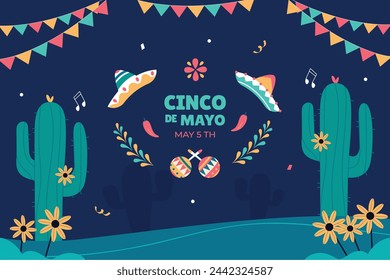 Cinco de mayo background. Happy Cinco de mayo Fiesta. Cinco de mayo celebration. May 5. Cartoon Vector illustration design for Poster, Banner, Flyer, Card, Post, Cover, Greeting. Mexican holiday.