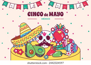 Cinco de mayo background. Happy Cinco de mayo Fiesta. Cinco de mayo celebration. May 5. Cartoon Vector illustration design for Poster, Banner, Flyer, Card, Post, Cover, Greeting. Mexican holiday.