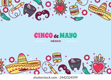 Cinco de mayo background. Happy Cinco de mayo Fiesta. Cinco de mayo celebration. May 5. Cartoon Vector illustration design for Poster, Banner, Flyer, Card, Post, Cover, Greeting. Mexican holiday.