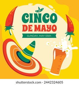 Cinco de mayo background. Happy Cinco de mayo Fiesta. Cinco de mayo celebration. May 5. Cartoon Vector illustration design for Poster, Banner, Flyer, Card, Post, Cover, Greeting. Mexican holiday.