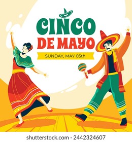 Fondo del Cinco de Mayo. Feliz Fiesta del Cinco de Mayo. Celebración del Cinco de Mayo. 5 de mayo. Diseño de ilustración vectorial de dibujos animados para póster, banner, volante, tarjeta, poste, cubierta, saludo. Fiesta mexicana.