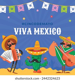 Cinco de mayo background. Happy Cinco de mayo Fiesta. Cinco de mayo celebration. May 5. Cartoon Vector illustration design for Poster, Banner, Flyer, Card, Post, Cover, Greeting. Mexican holiday.