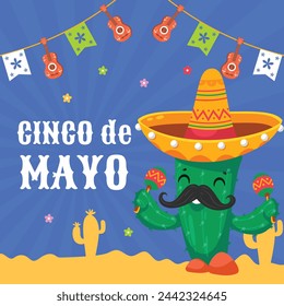 Cinco de mayo background. Happy Cinco de mayo Fiesta. Cinco de mayo celebration. May 5. Cartoon Vector illustration design for Poster, Banner, Flyer, Card, Post, Cover, Greeting. Mexican holiday.