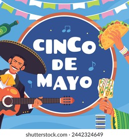 Cinco de mayo background. Happy Cinco de mayo Fiesta. Cinco de mayo celebration. May 5. Cartoon Vector illustration design for Poster, Banner, Flyer, Card, Post, Cover, Greeting. Mexican holiday.