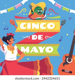 Cinco de mayo background. Happy Cinco de mayo Fiesta. Cinco de mayo celebration. May 5. Cartoon Vector illustration design for Poster, Banner, Flyer, Card, Post, Cover, Greeting. Mexican holiday.