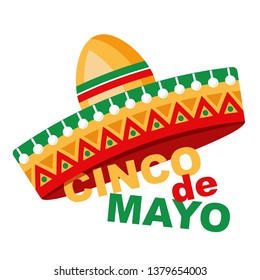 Cinco de Mayo background with sombrero. Mexican fiesta typography poster. Vector template for invitation to a party, postcard, banner, poster, flyer, textile.