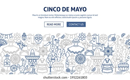 Cinco de Mayo Banner Design. Vector Illustration of Outline Template.