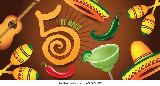 Cinco De Mayo banner design for celebration of the Mexican holiday on the fifth (Cinco) of May (Mayo). EPS 10 vector.