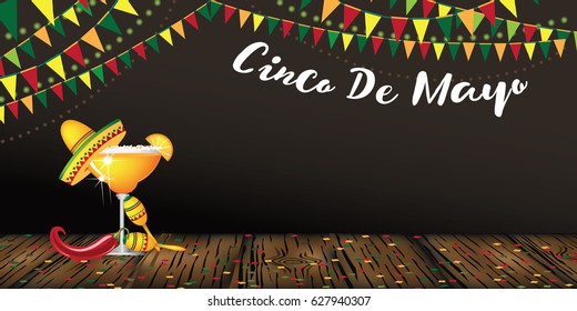 Cinco De Mayo banner design for celebration of the Mexican holiday on the fifth (Cinco) of May (Mayo). EPS 10 vector.