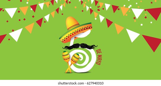 Cinco De Mayo banner design for celebration of the Mexican holiday on the fifth (Cinco) of May (Mayo). EPS 10 vector.