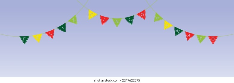 Cinco de Mayo banner. Festive papel picado garlands. Vector illustration.