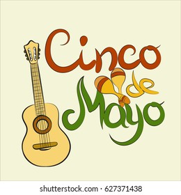 Cinco De Mayo banner with guitar and maracas
