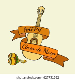 Cinco De Mayo banner with guitar and maracas