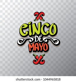 Cinco de Mayo banner with hand drawn calligraphy lettering. Mexican fiests holiday vector background. Cinco de Mayo calligraphic greeting card or icon