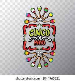 Cinco de Mayo banner with hand drawn calligraphy lettering. Mexican fiests holiday vector background. Cinco de Mayo calligraphic greeting card or icon