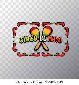 Cinco de Mayo banner with hand drawn calligraphy lettering. Mexican fiests holiday vector background. Cinco de Mayo calligraphic greeting card or icon