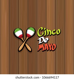 Cinco de Mayo banner with hand drawn calligraphy lettering. Mexican fiests holiday vector background. Cinco de Mayo calligraphic greeting card or poster on wooden background