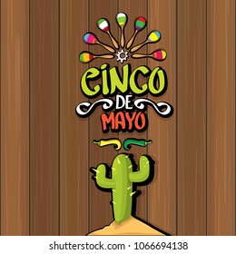 Cinco de Mayo banner with hand drawn calligraphy lettering. Mexican fiests holiday vector background. Cinco de Mayo calligraphic greeting card or poster on wooden background