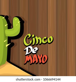 Cinco de Mayo banner with hand drawn calligraphy lettering. Mexican fiests holiday vector background. Cinco de Mayo calligraphic greeting card or poster on wooden background