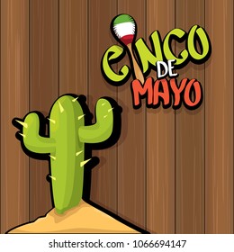 Cinco de Mayo banner with hand drawn calligraphy lettering. Mexican fiests holiday vector background. Cinco de Mayo calligraphic greeting card or poster on wooden background