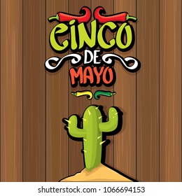 Cinco de Mayo banner with hand drawn calligraphy lettering. Mexican fiests holiday vector background. Cinco de Mayo calligraphic greeting card or poster on wooden background