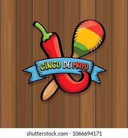 Cinco de Mayo banner with hand drawn calligraphy lettering. Mexican fiests holiday vector background. Cinco de Mayo calligraphic greeting card or poster on wooden background