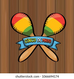 Cinco de Mayo banner with hand drawn calligraphy lettering. Mexican fiests holiday vector background. Cinco de Mayo calligraphic greeting card or poster on wooden background
