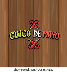 Cinco de Mayo banner with hand drawn calligraphy lettering. Mexican fiests holiday vector background. Cinco de Mayo calligraphic greeting card or poster on wooden background