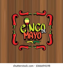 Cinco de Mayo banner with hand drawn calligraphy lettering. Mexican fiests holiday vector background. Cinco de Mayo calligraphic greeting card or poster on wooden background