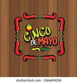 Cinco de Mayo banner with hand drawn calligraphy lettering. Mexican fiests holiday vector background. Cinco de Mayo calligraphic greeting card or poster on wooden background