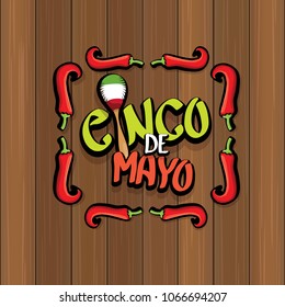 Cinco de Mayo banner with hand drawn calligraphy lettering. Mexican fiests holiday vector background. Cinco de Mayo calligraphic greeting card or poster on wooden background