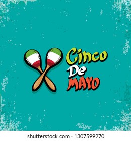 Cinco de Mayo banner with hand drawn calligraphy lettering. Mexican fiests holiday vector background. Cinco de Mayo calligraphic greeting card or poster on grunge azure background 